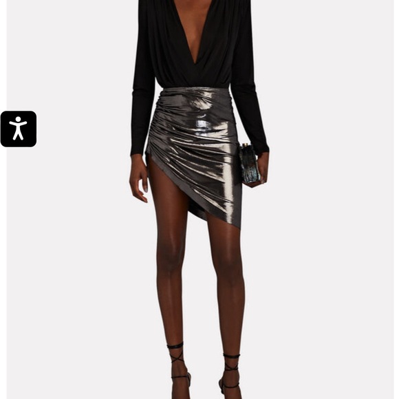 Norma Kamali Metallic Asymmetrical Ruched Mini Skirt - Picture 1 of 4